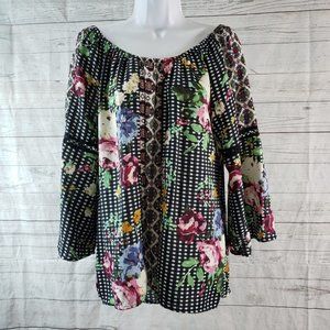 Olive Hill Womens‎ Blouse Sz Medium Black Pink Floral